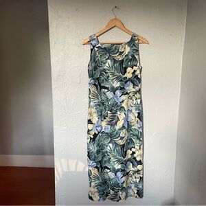 Vintage Floral Paradise Botanical Vacation Party Open Back Midi/Maxi Dress sz 10